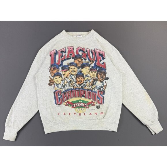 Vintage 1995 Cleveland Indians Champions Gray Crewneck Caricature Large USA Made - Picture 1 of 16
